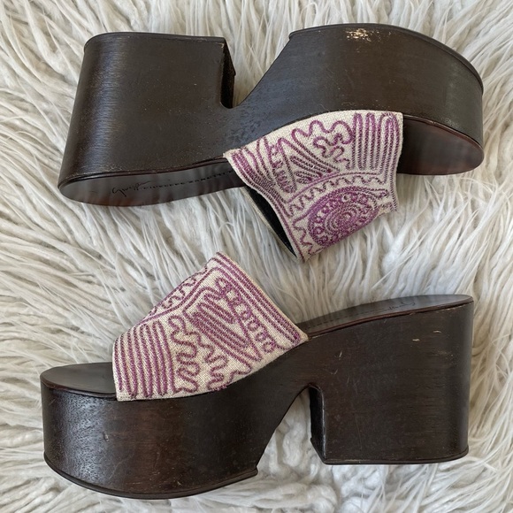 Giuseppe Zanotti Beige Canvas Embroidered Chunky Platform Sandal Slides Sz 37.5 - Picture 7 of 12